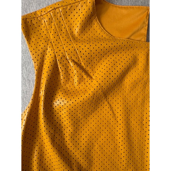 Marc New York Mustard Yellow Perforated Faux Leather Sleeveless - Picture 2 of 4